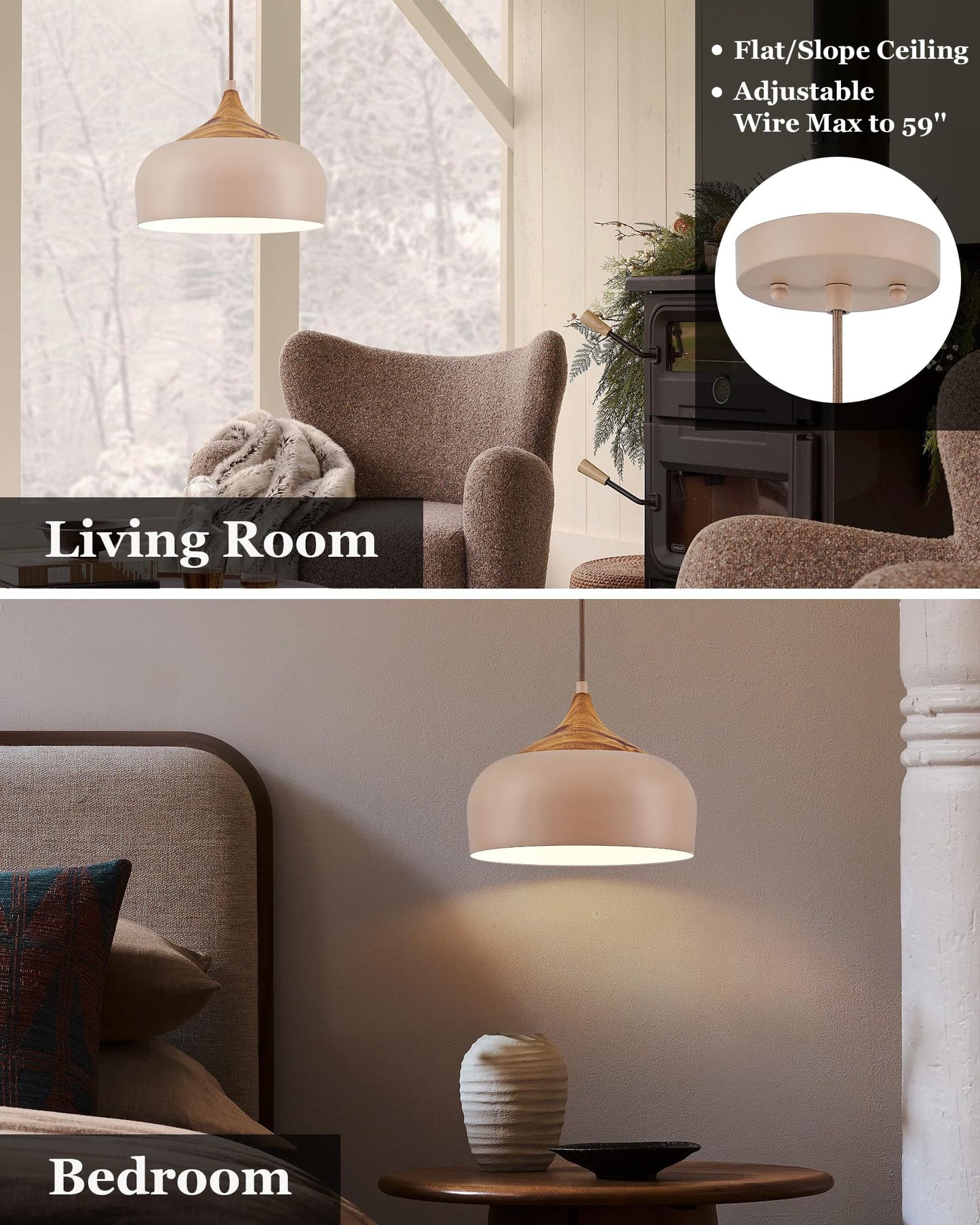 Modern Walnut Wooden Pendant Dome Light