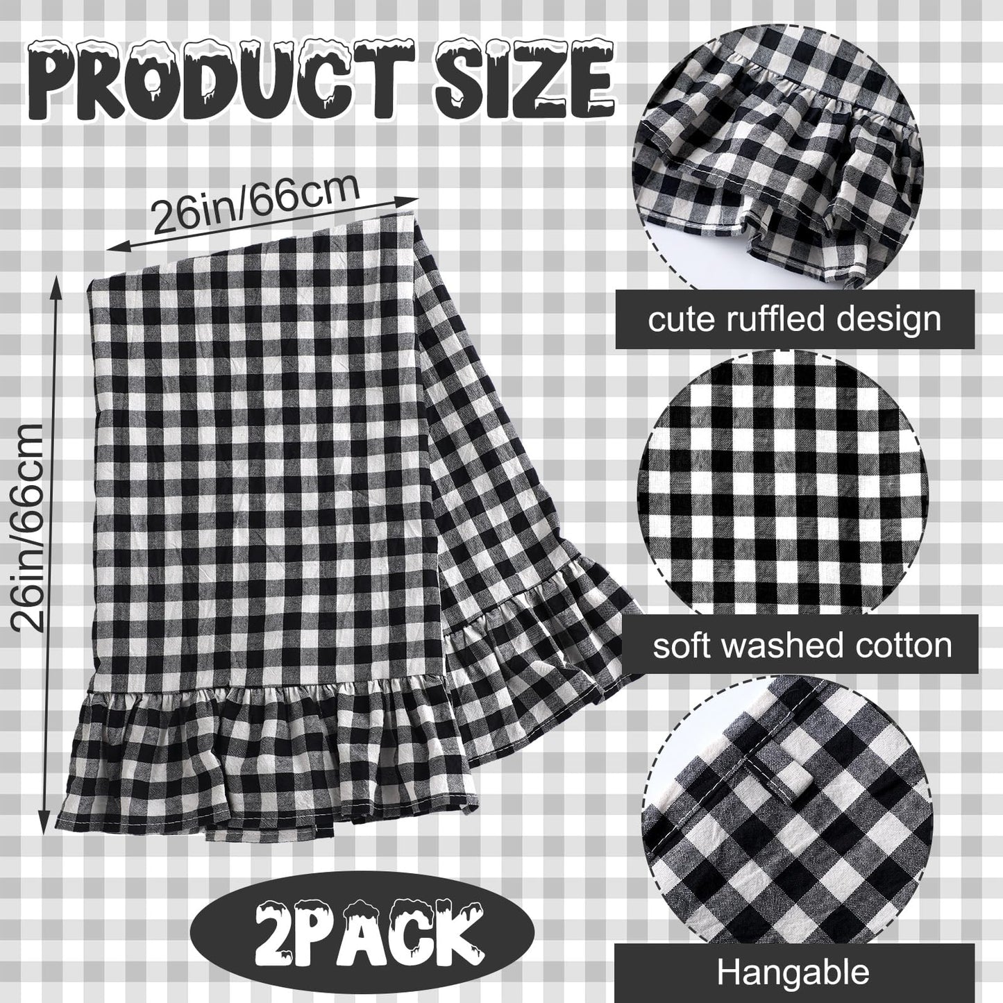 HunnmingRe Taupe Kitchen Towels Set of 2, 100% Cotton Ruffled Gingham Dish Towels 18"x28" Tea Cloths Classic Plaid Pattern for Farmhouse Charm, Drying Dishes, Entertaining Guests