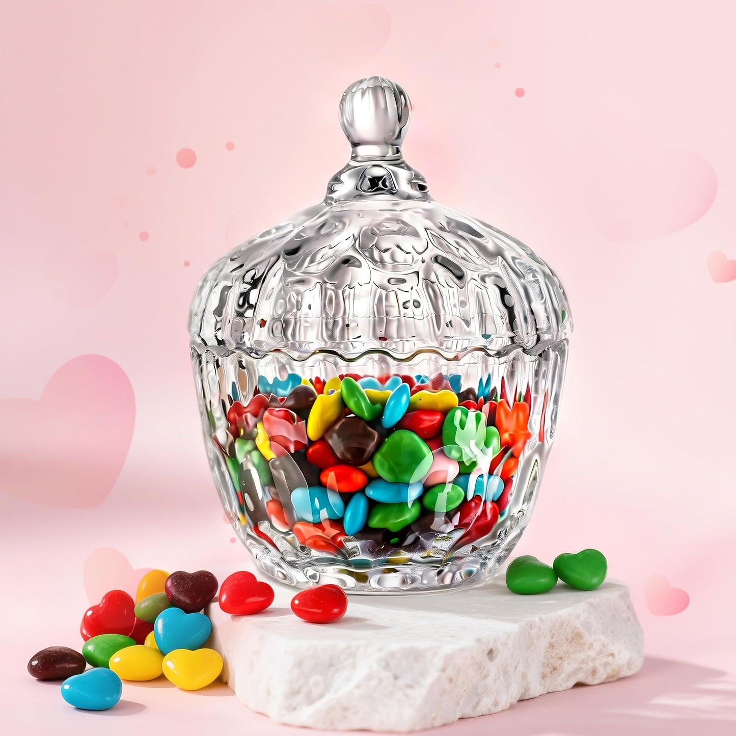 Decorative Embossed Glass Dish with Lid