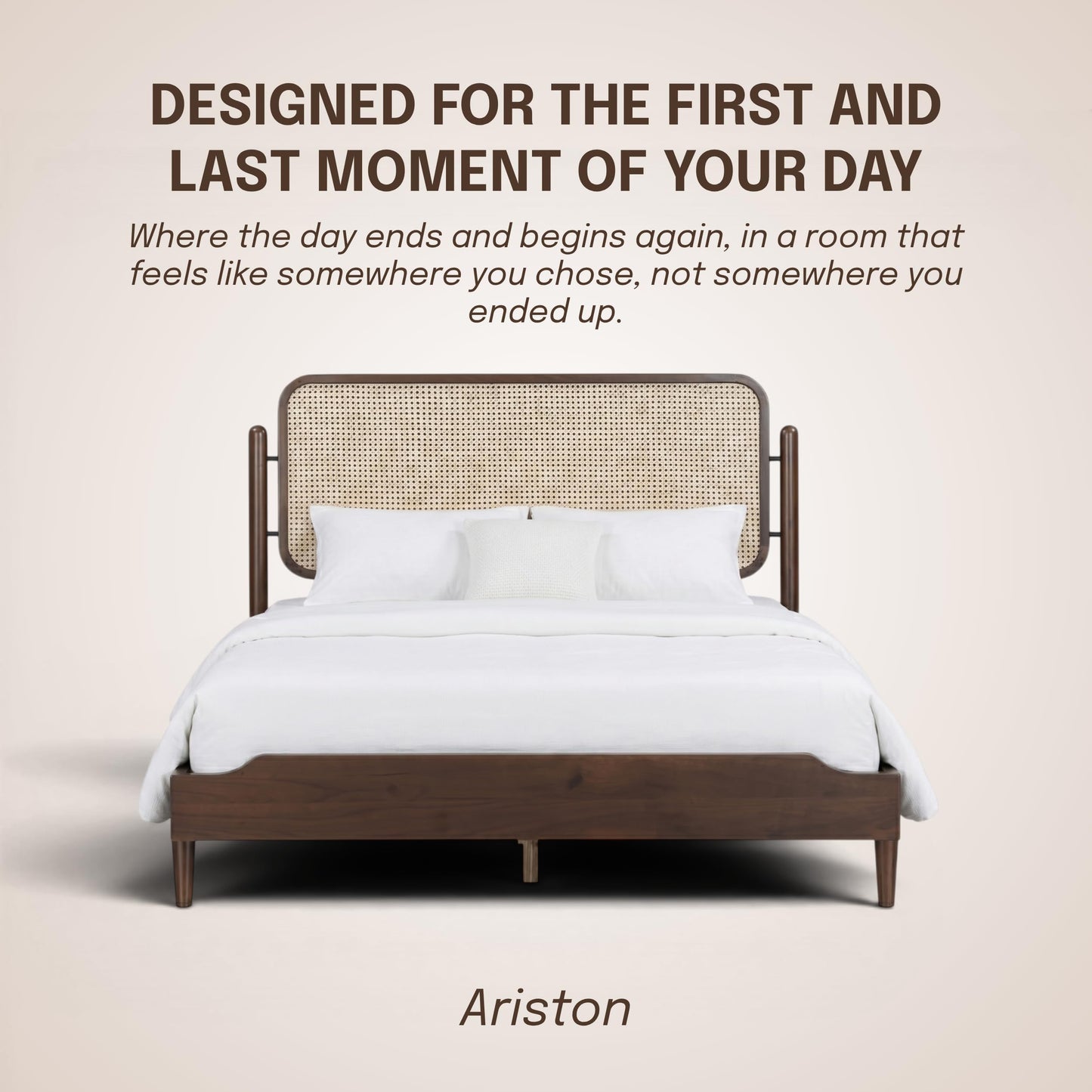 King Platform Bed with Natural Rattan Headboard