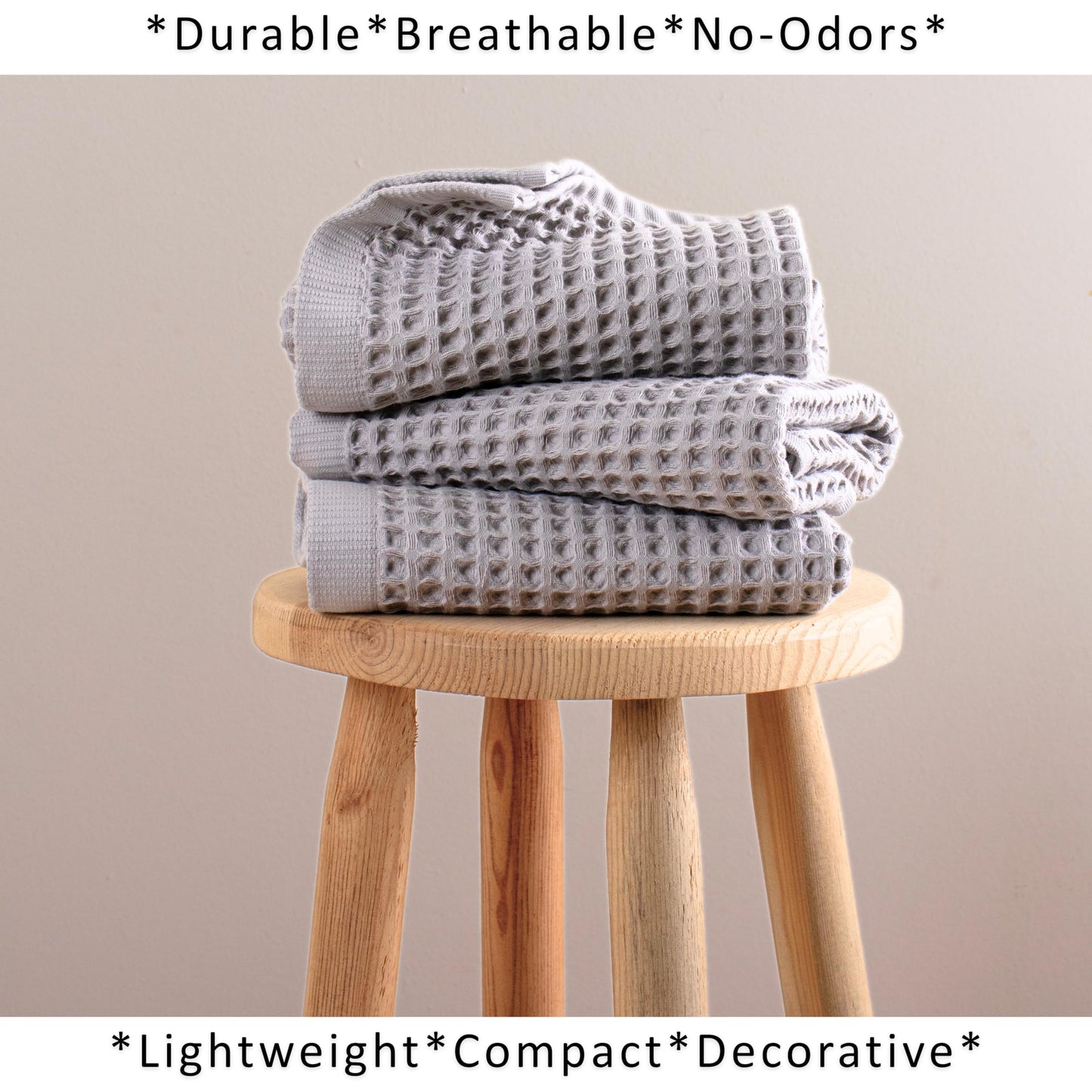 PÜSKÜL Organic Waffle Kitchen Towel Pure 100% Turkish Cotton Set of 3 Natural Raw-Undyed Towel - Premium Quality Soft Quick-Dry Absorbent Lint-Free Hand & Dish Towels Large 32X16 (3, Natural Beige)