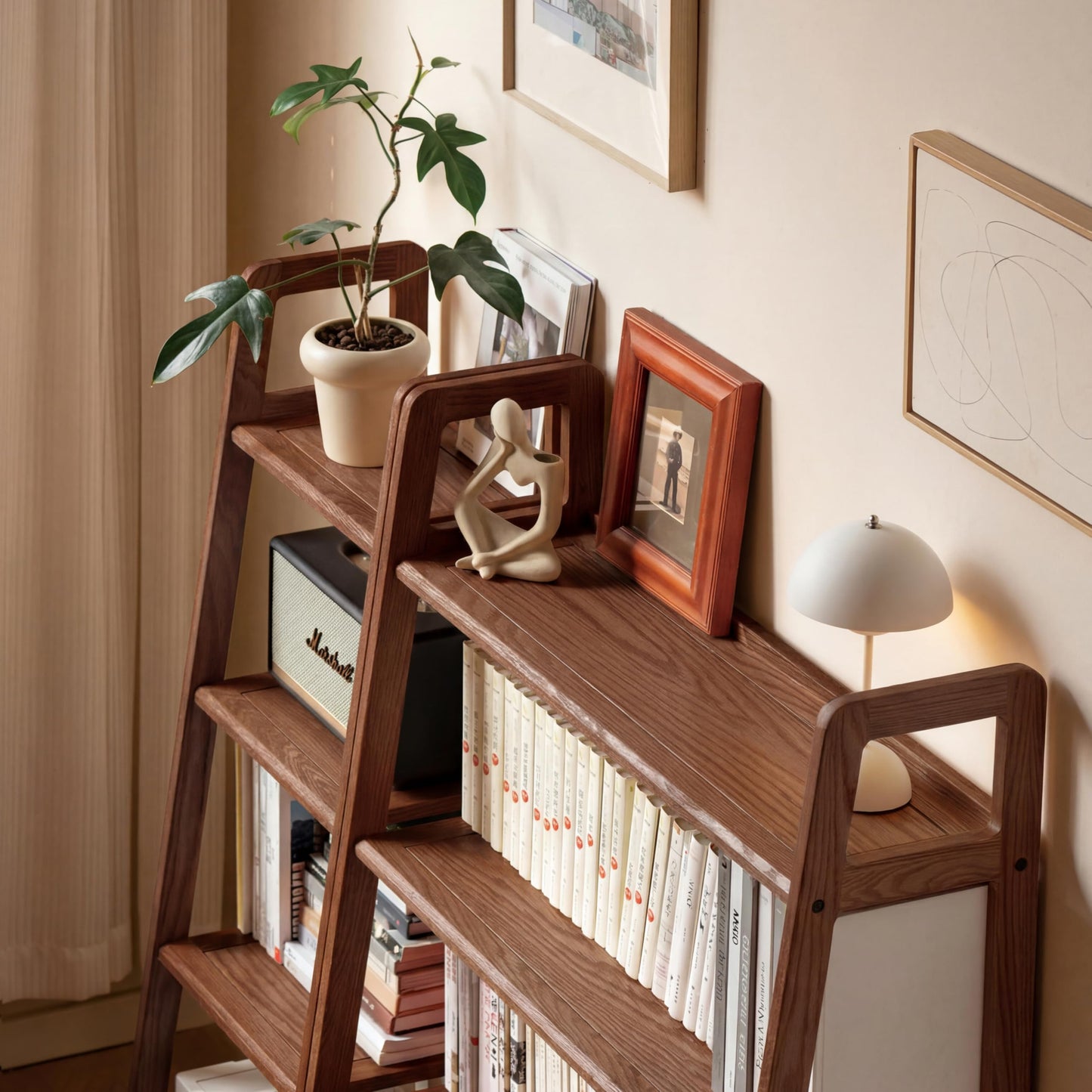 Solid Oak 3 Tier Ladder Bookshelf