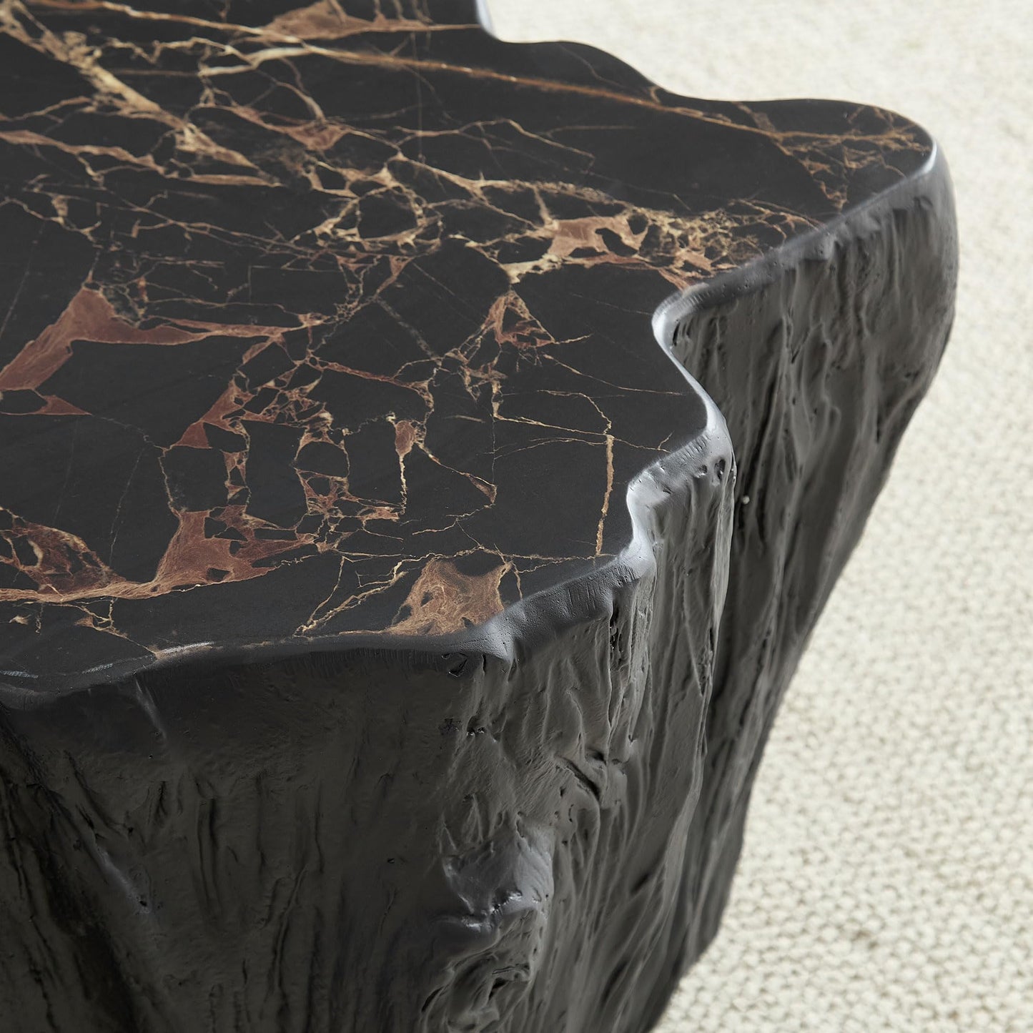 WILLIAMSPACE 43.31" Rectangle Coffee Table with Burl Wood Veneer & Sturdy Base, Modern Luxury Wood Drum Center Table End Table Accent Side Table for Living Room, Minimalist Fluted Design, Oak