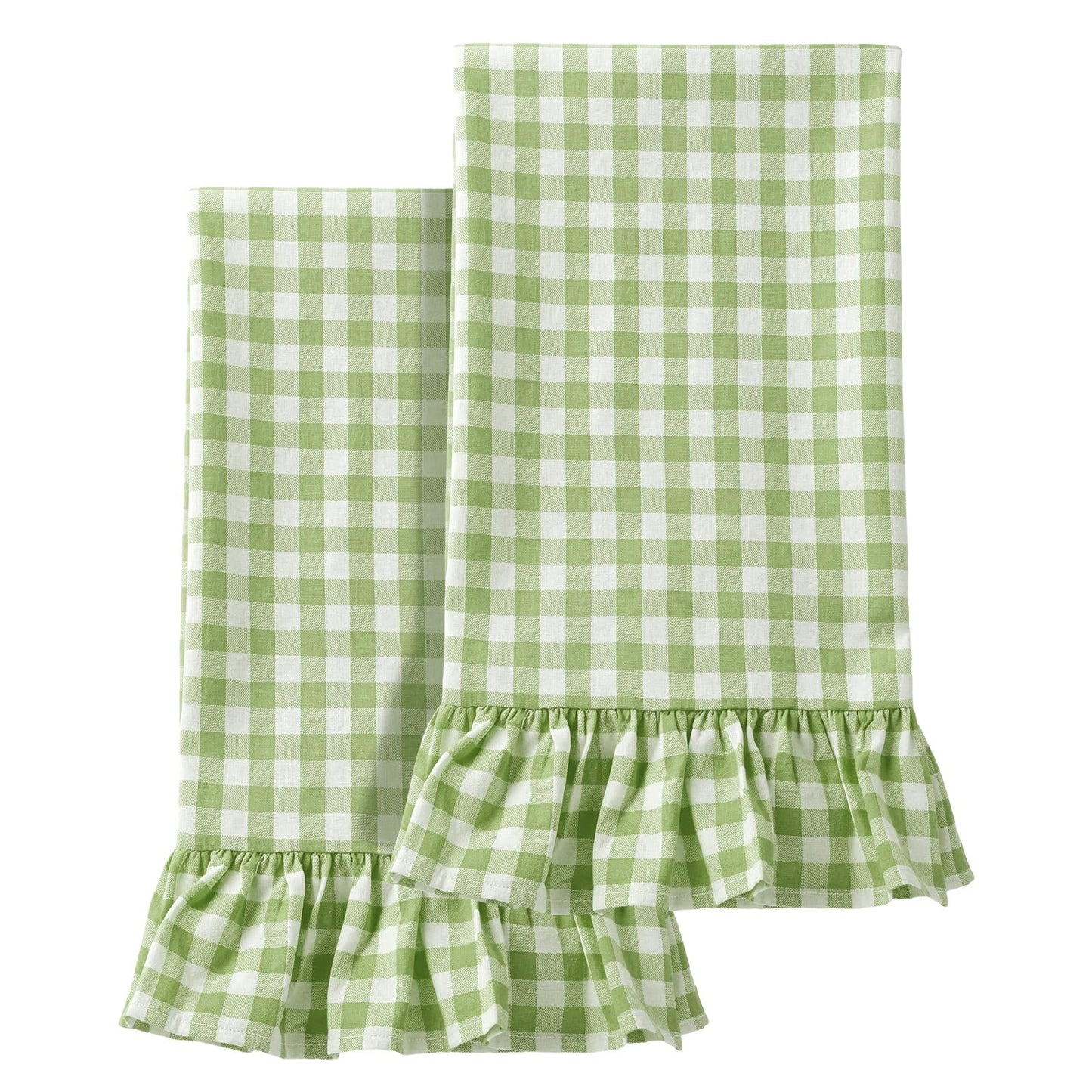 HunnmingRe Taupe Kitchen Towels Set of 2, 100% Cotton Ruffled Gingham Dish Towels 18"x28" Tea Cloths Classic Plaid Pattern for Farmhouse Charm, Drying Dishes, Entertaining Guests