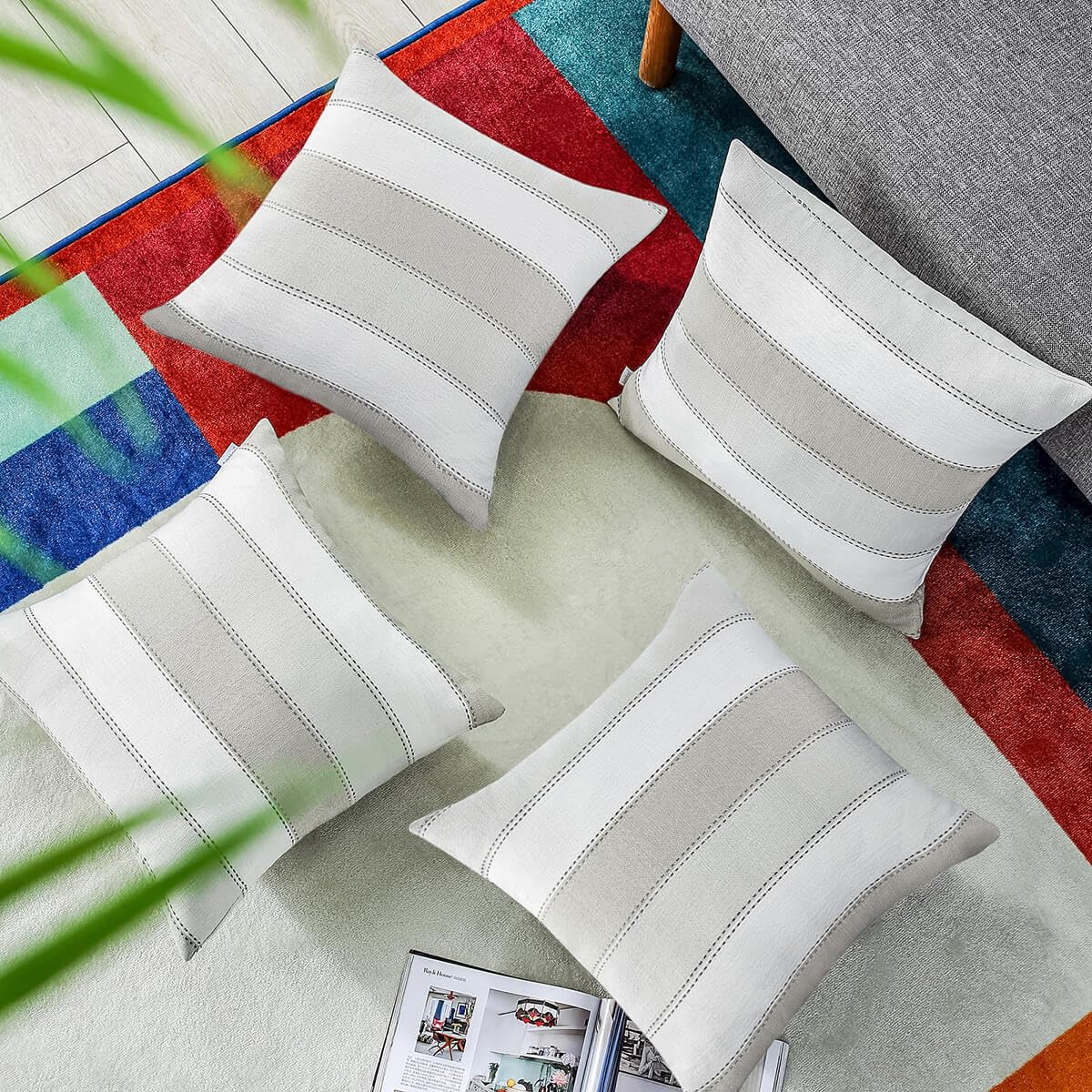 2 Pair Stripe Check Throw Pillow Covers 18x18Inch
