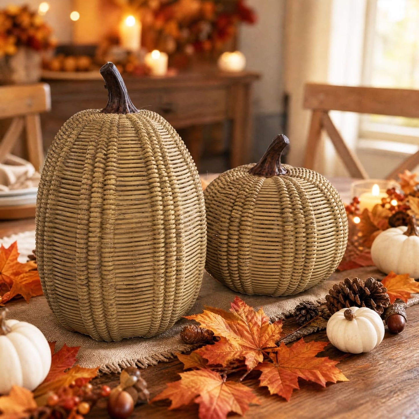 Rattan 2Pcs Pumpkin Decoration