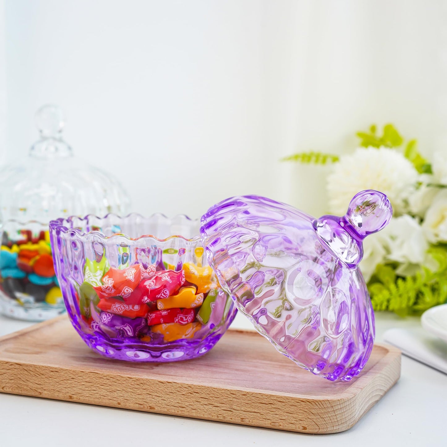 Decorative Embossed Glass Dish with Lid