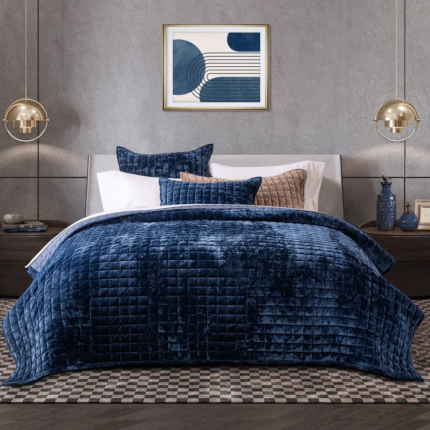 Box Stitch Velvet Quilt Set, King Size