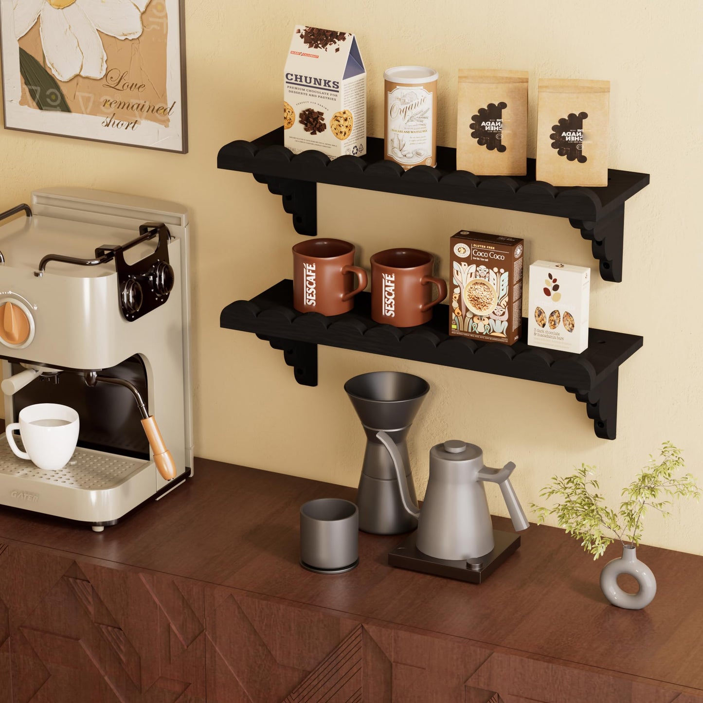 Scalloped Floating Wood Wall Shelf – 17 Inch