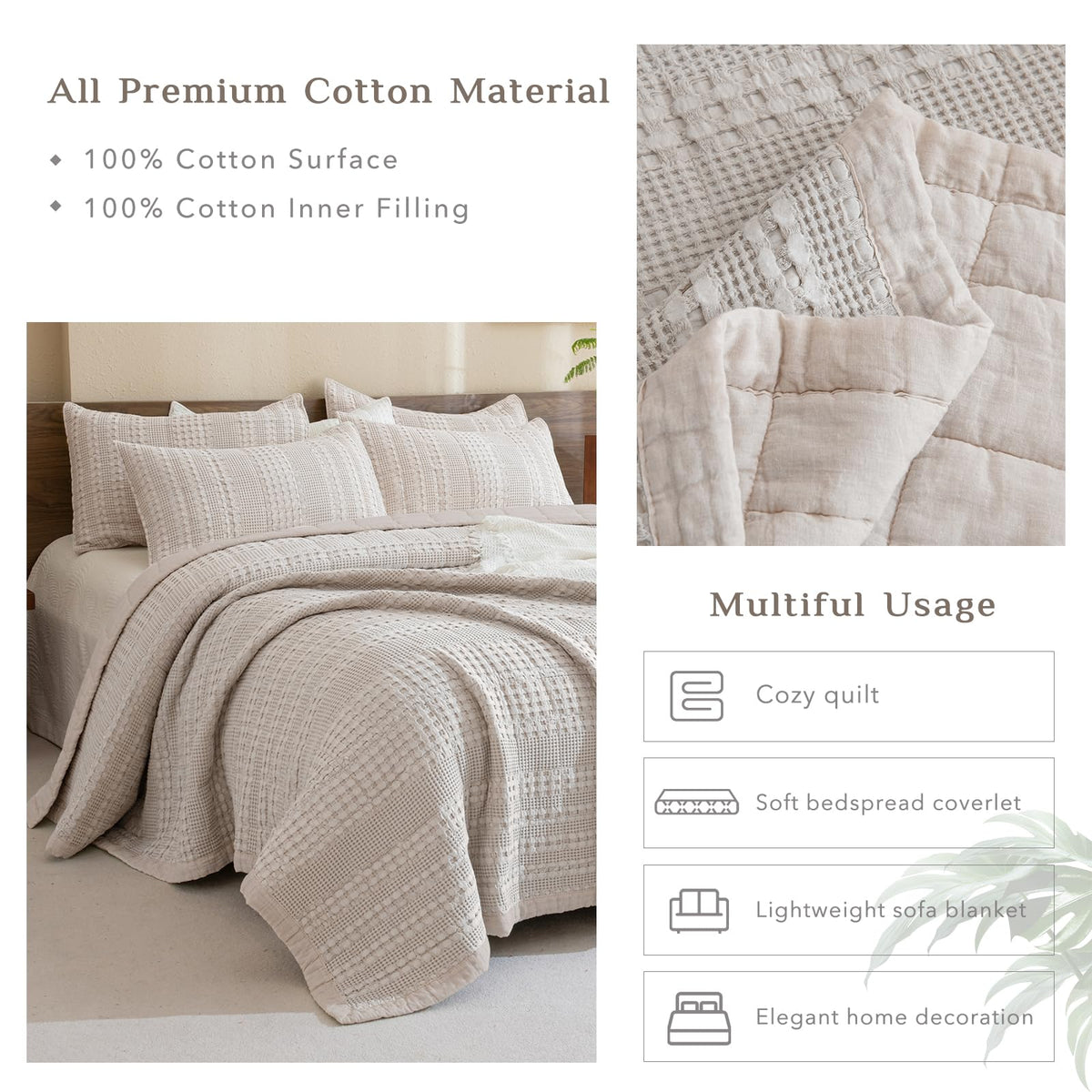 Oversized Waffle Weave Lightweight Coverlets_3 Pieces