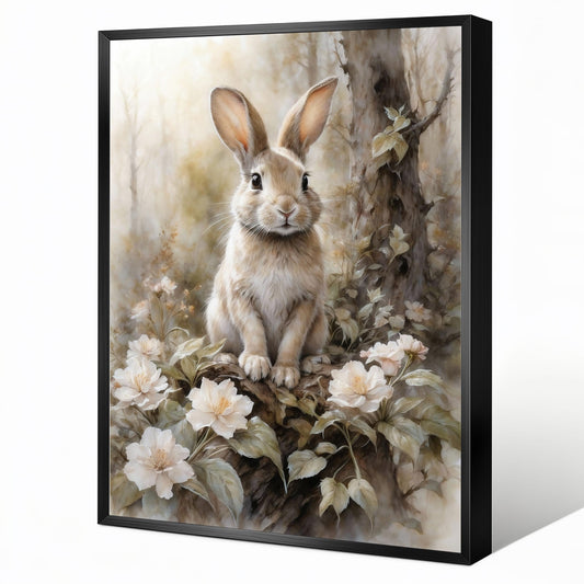 Easter Decorations and Easter Decor, Black Framed Wall Art Featuring Vintage Rabbit Canvas Oil Painting, Neutral Bunny Poster for Rustic Farmhouse Home Decor, Animal Artwork Prints for Kids Room