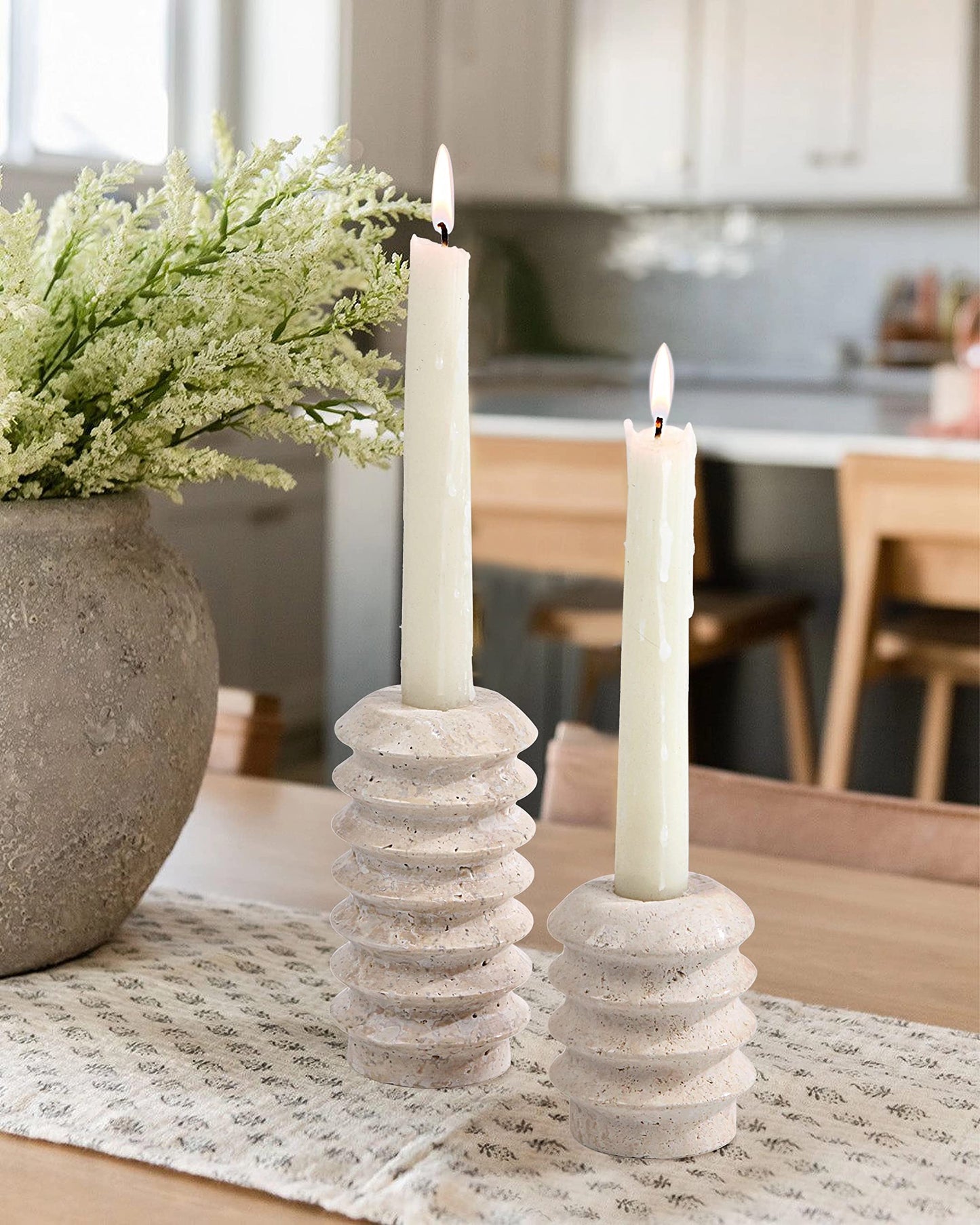 Marble Candlestick Holders, Set of 2 Natural Stone