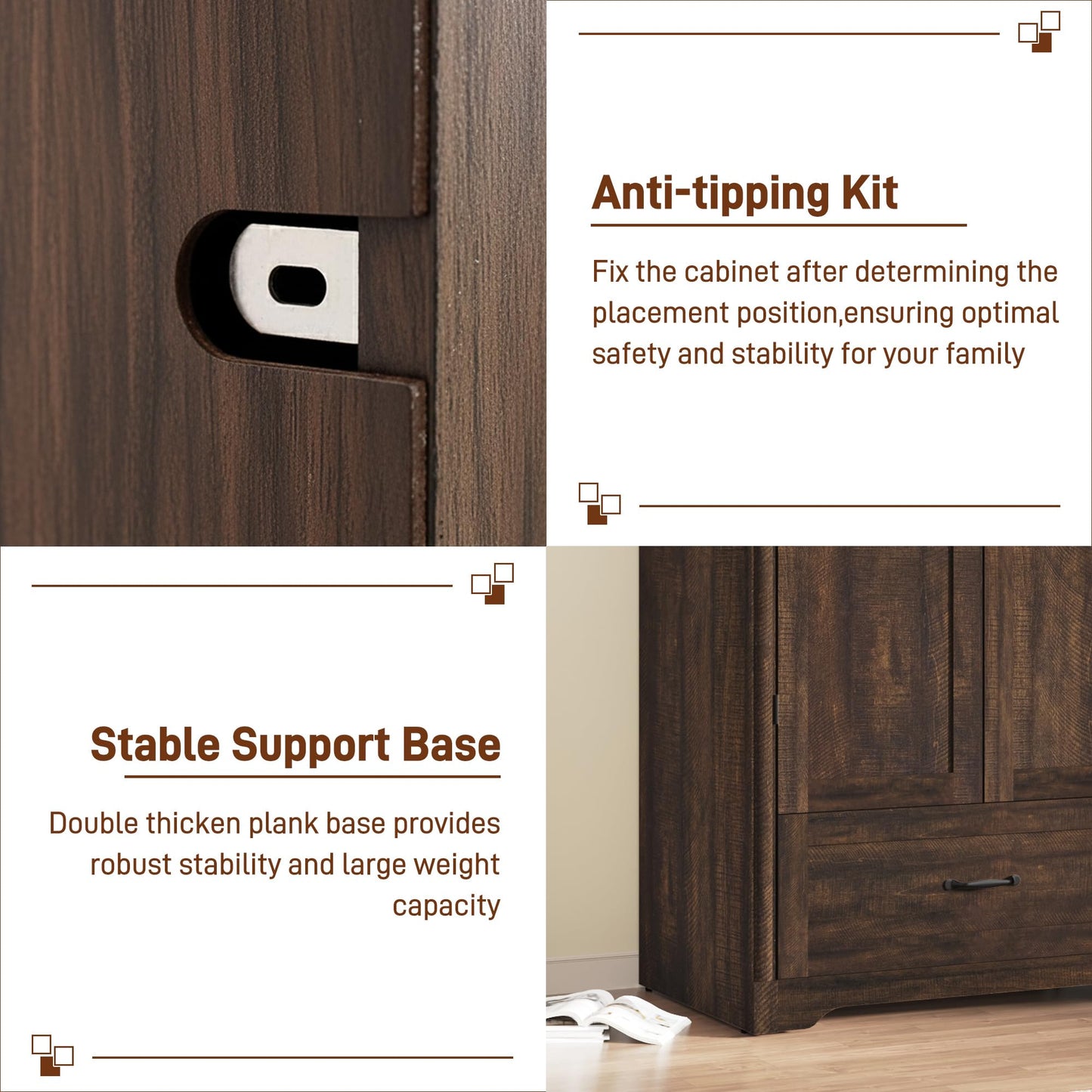 3 Doors Armoire Wardrobe Closet with Doors and Drawers