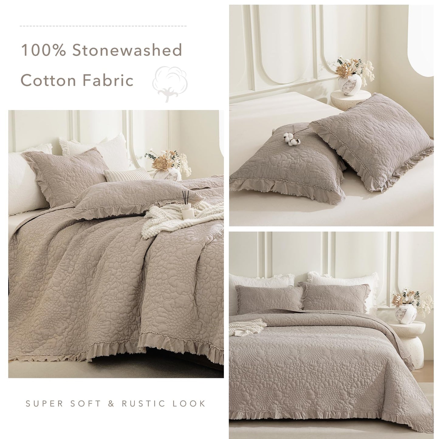Cotton Oversized Quilt Bedspread Set