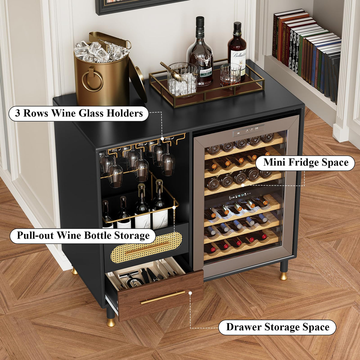 Coffee Wine Bar Cabinet with Mini Fridge