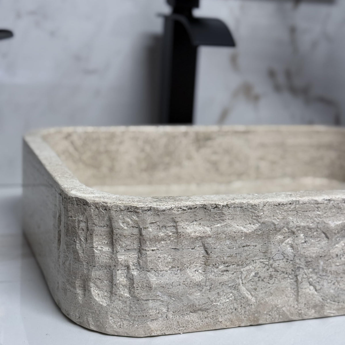 Oval Natural Stone Wash Basin Travertine Vessel Sink