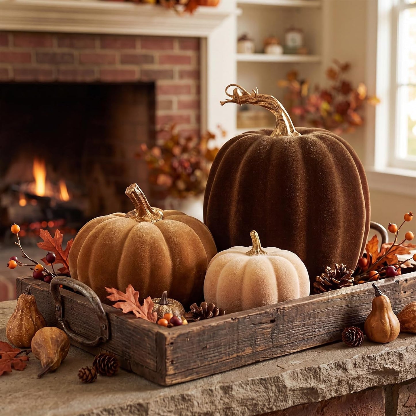 3 Pcs Velvet Pumpkin Decor