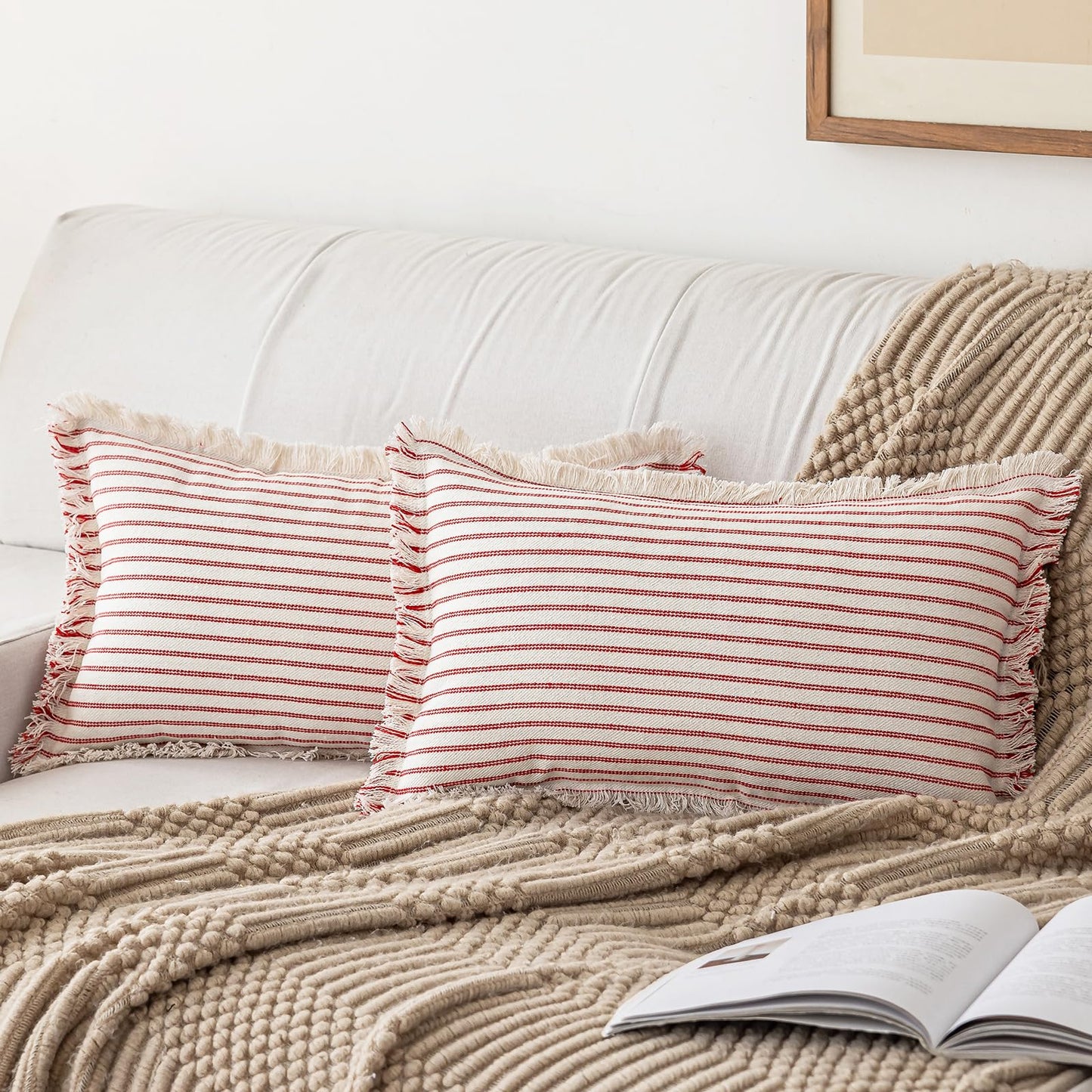 Throw Pillow Covers 18x18 Set of 2 Striped Fringe