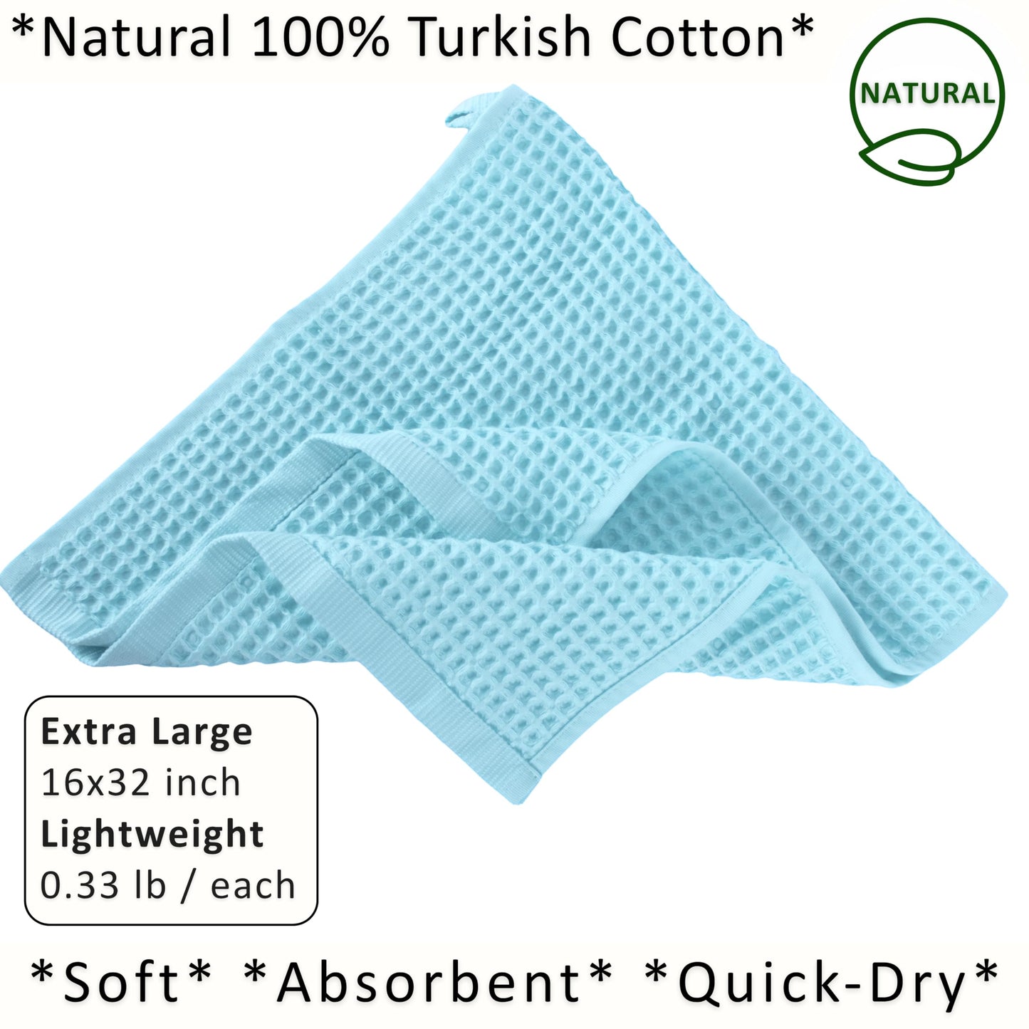 PÜSKÜL Organic Waffle Kitchen Towel Pure 100% Turkish Cotton Set of 3 Natural Raw-Undyed Towel - Premium Quality Soft Quick-Dry Absorbent Lint-Free Hand & Dish Towels Large 32X16 (3, Natural Beige)