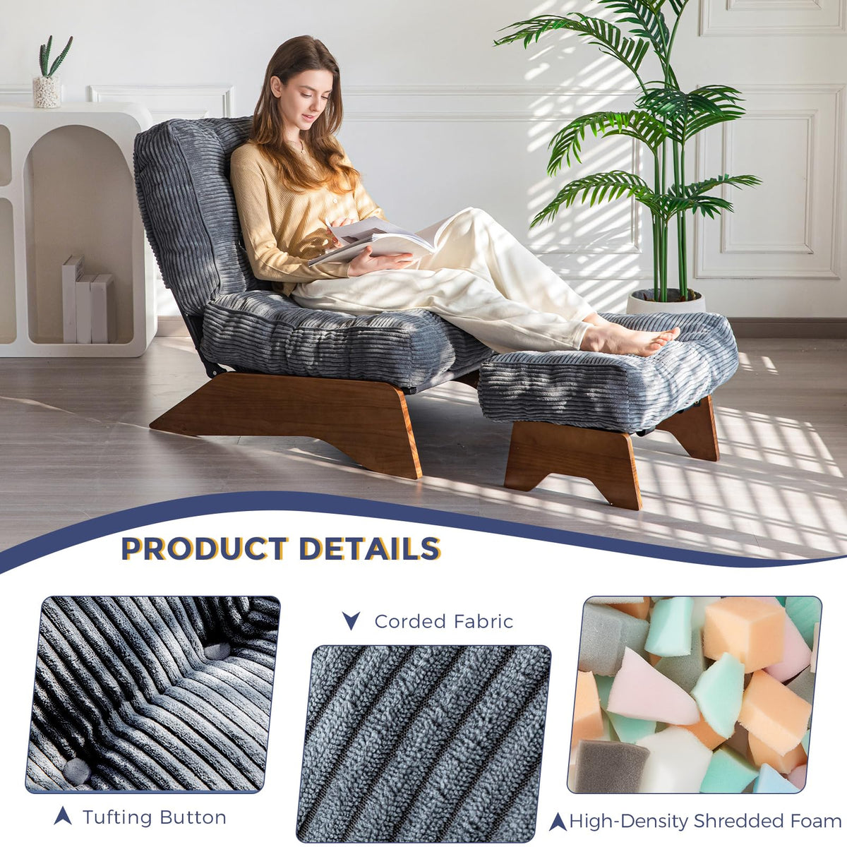 Lounge Chair with Ottoman and with Adjustable Backrest