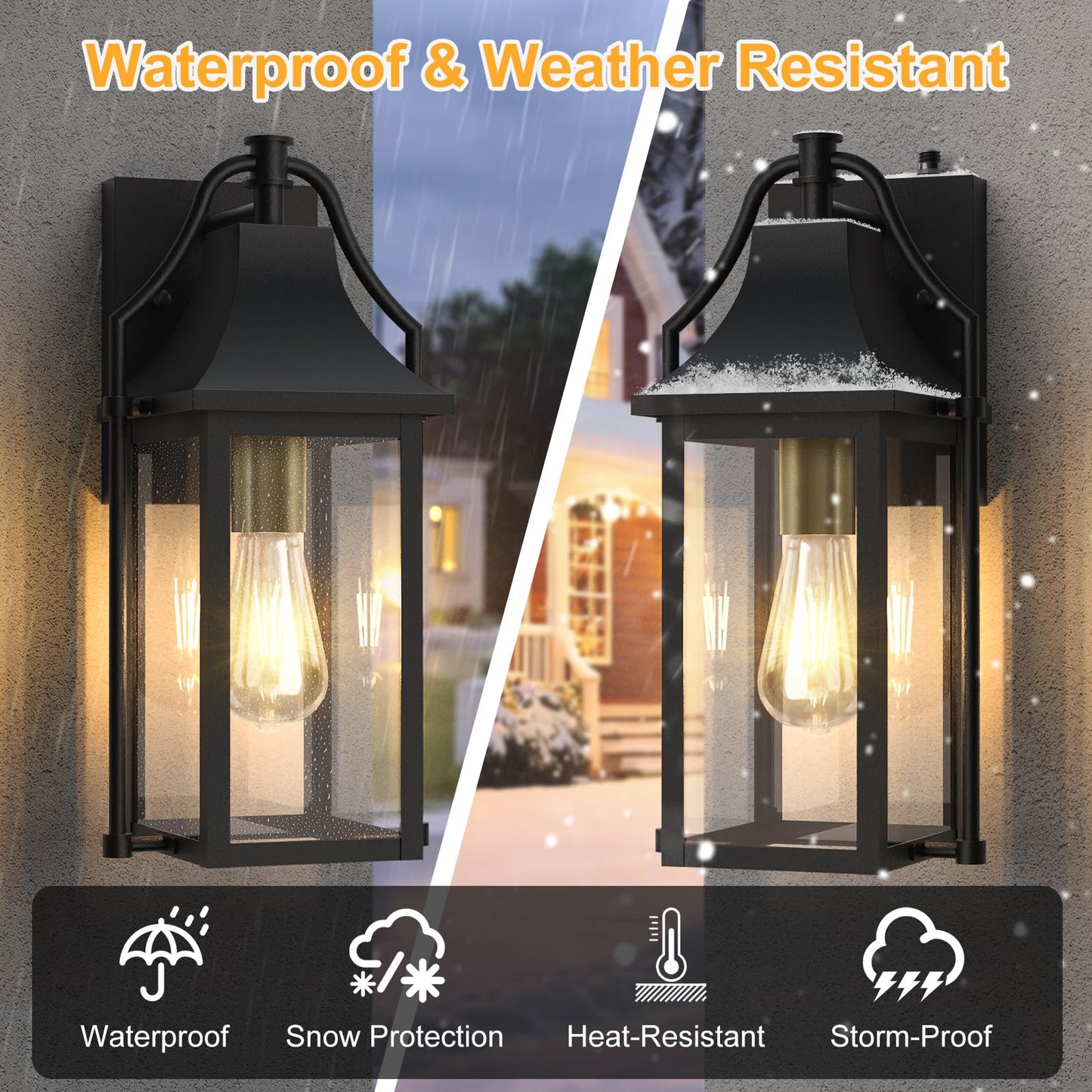 Outdoor Wall Lights Fixtures, Large Size Dusk to Dawn Waterproof Exterior Lanterns, Modern Porch Sconce Wall Mounted with Glass