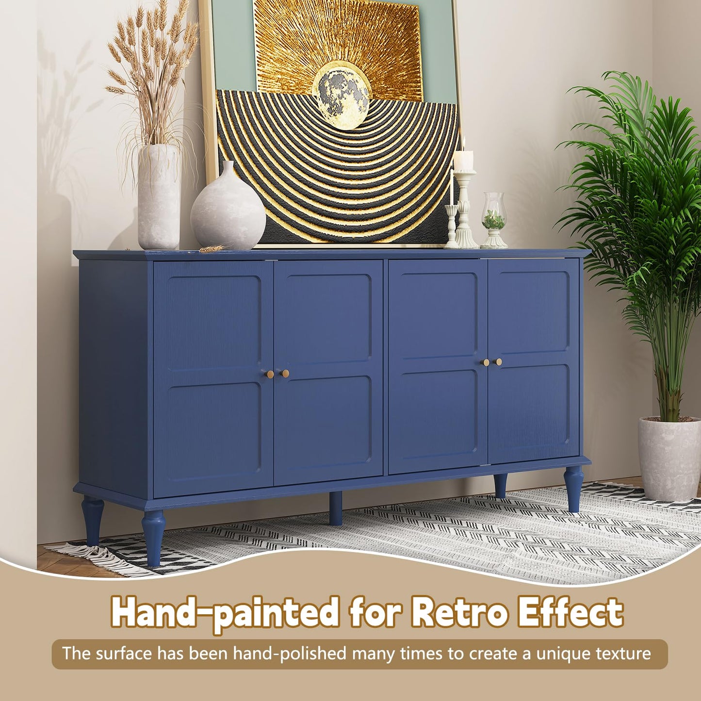 58" Mid-Century Modern Sideboard Buffet Cabinet with Storage