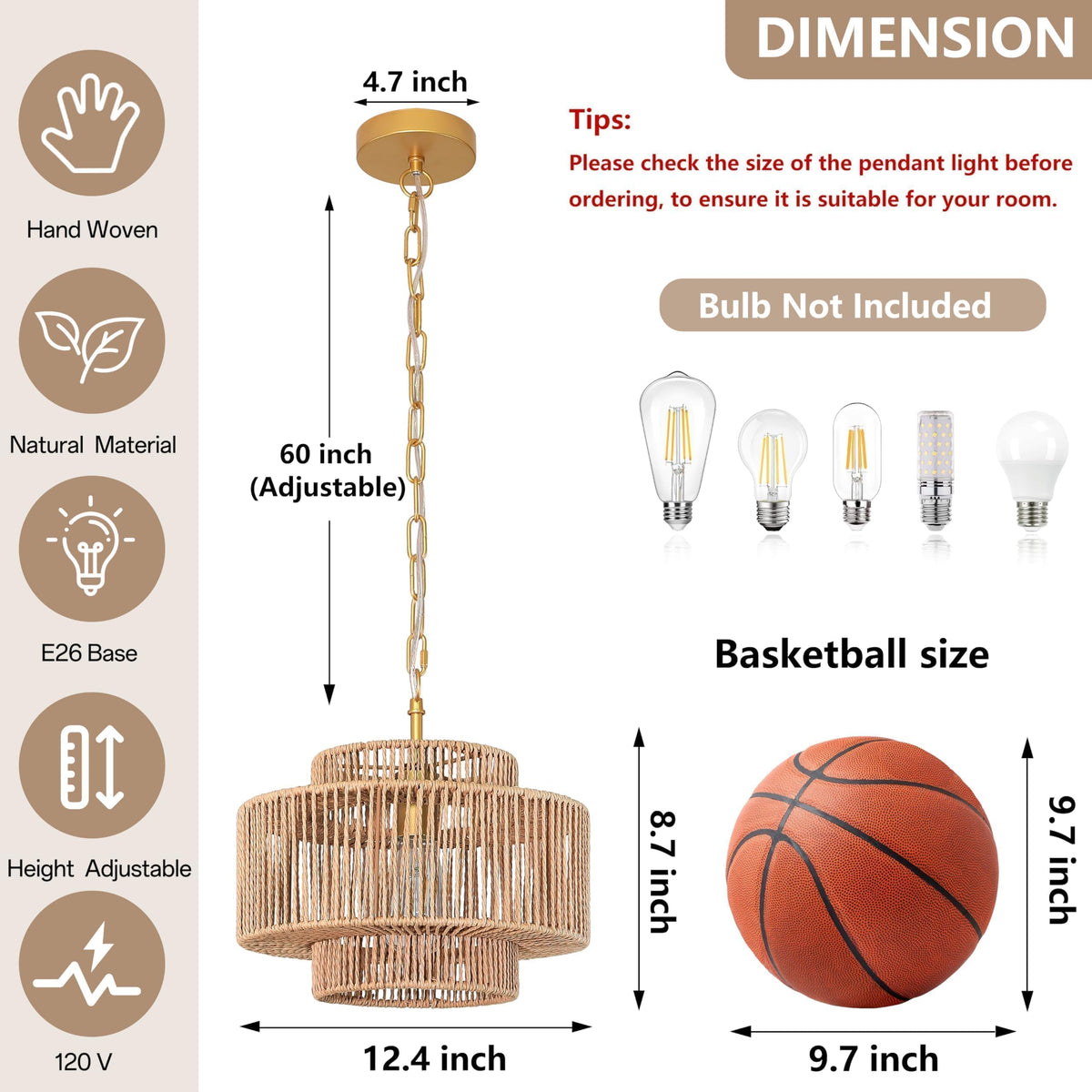 Black Rattan Pendant Chandelier