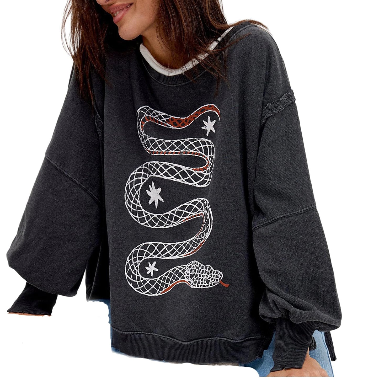 Womens Vintage Oversized Graphic Cute Crewneck Sweatshirt Y2k Loose Fit Aesthetic Retro Pullover Going Out Tops