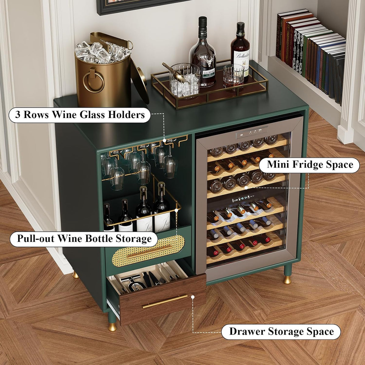 Coffee Wine Bar Cabinet with Mini Fridge