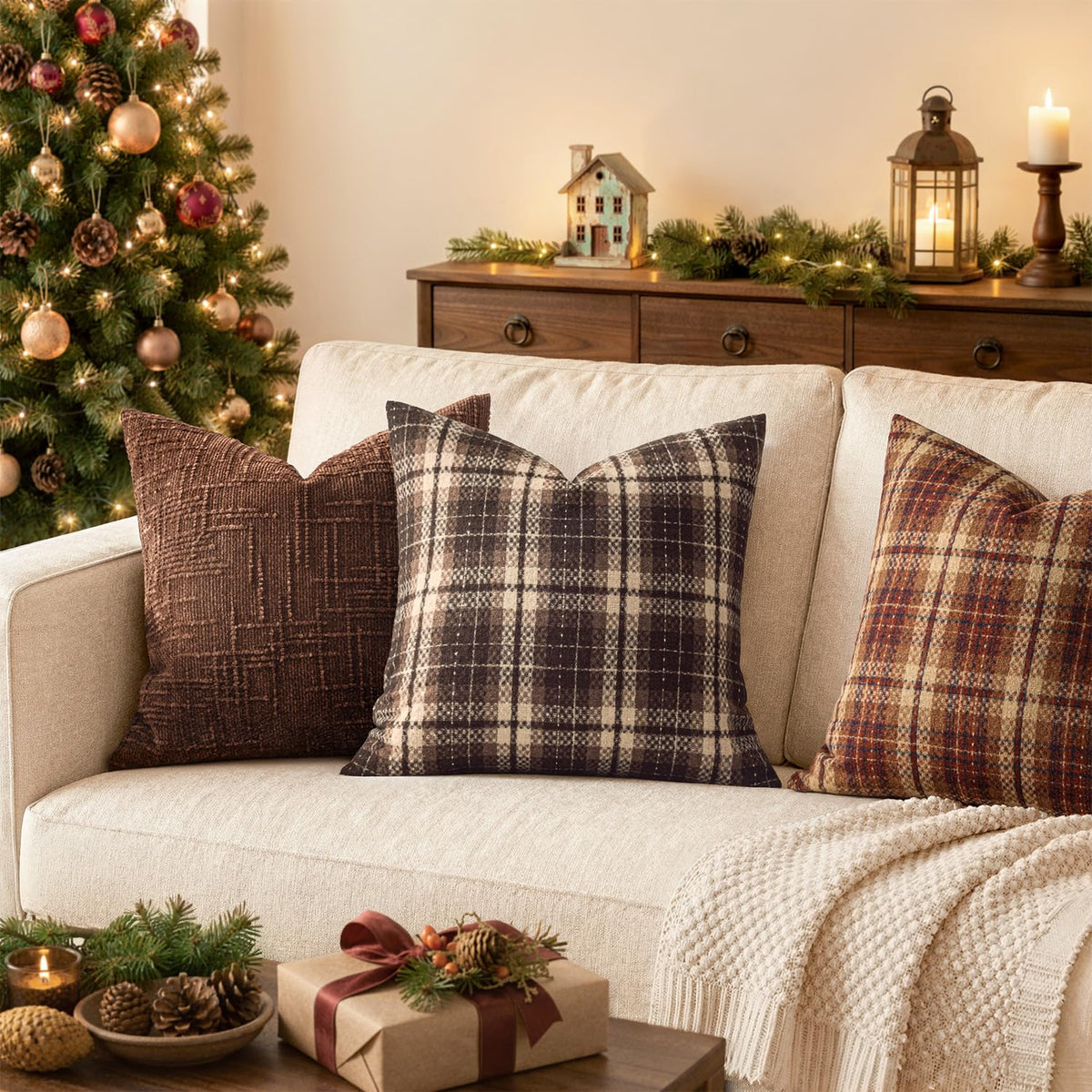 Plaid Throw Pillow Covers Fall 18x18 Inch