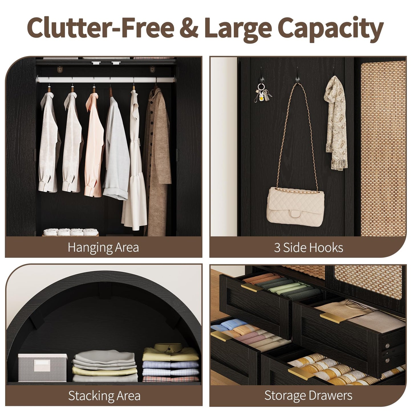 Armoire Wardrobe Closet with 4 Drawers