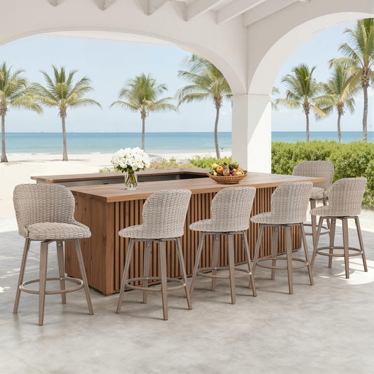Swivel Outdoor Bar Stools Set of 3, 27" Counter Wicker Patio Chair