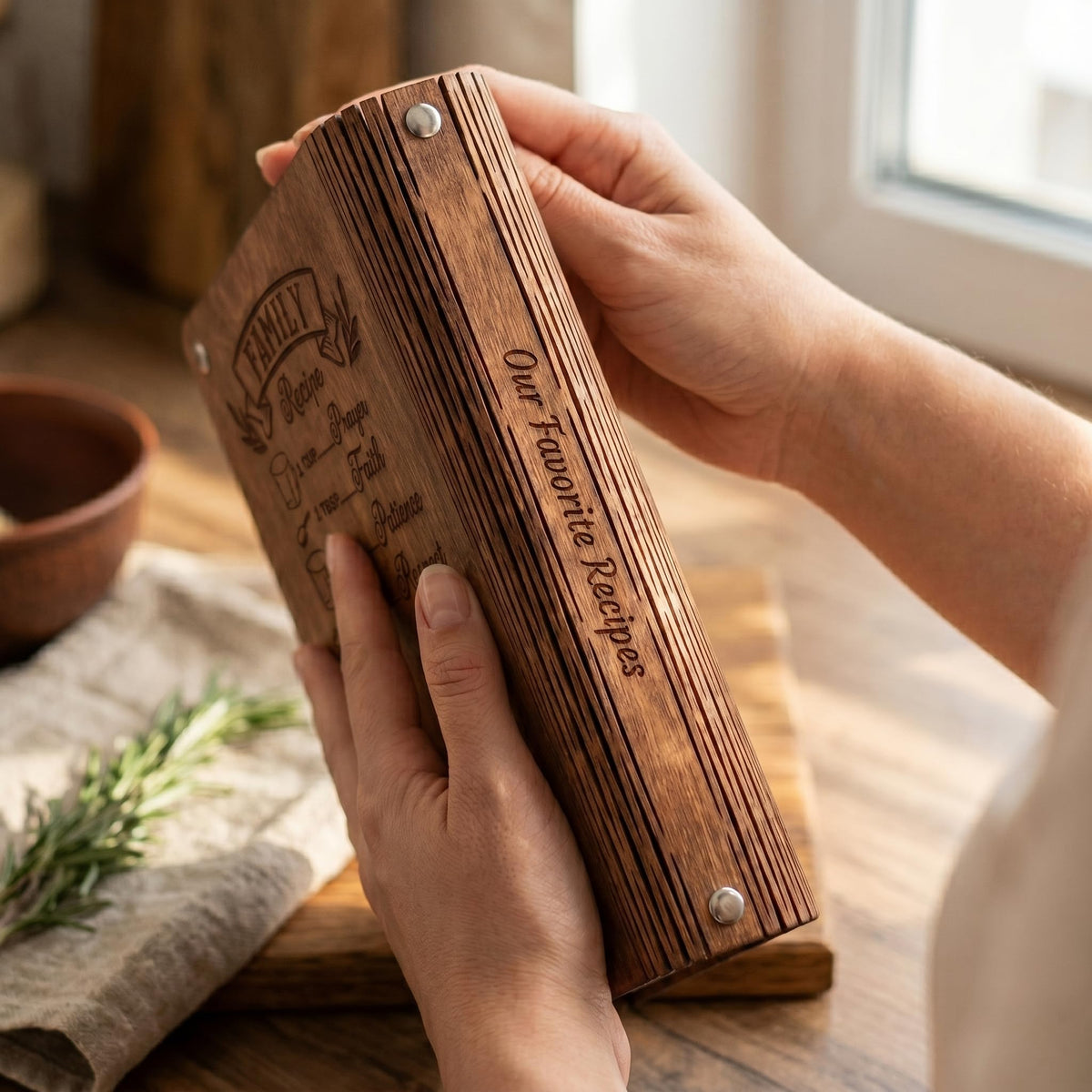Wooden Recipe Book Engraved Journal