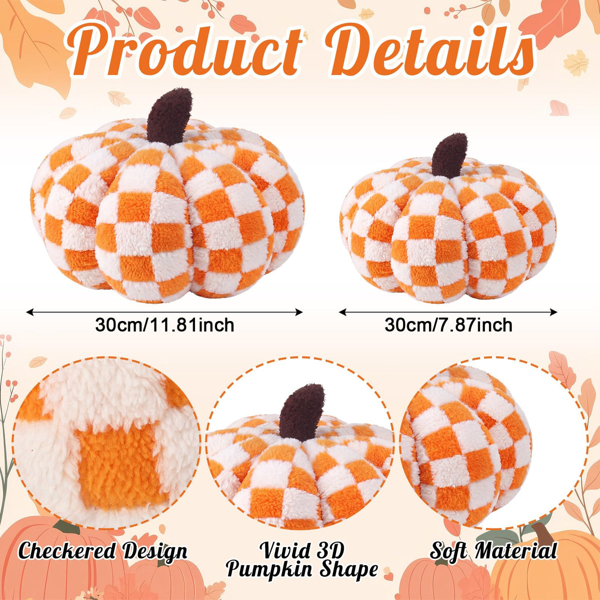 2 Pcs Pumpkin Pillows Brown White Checkerboard