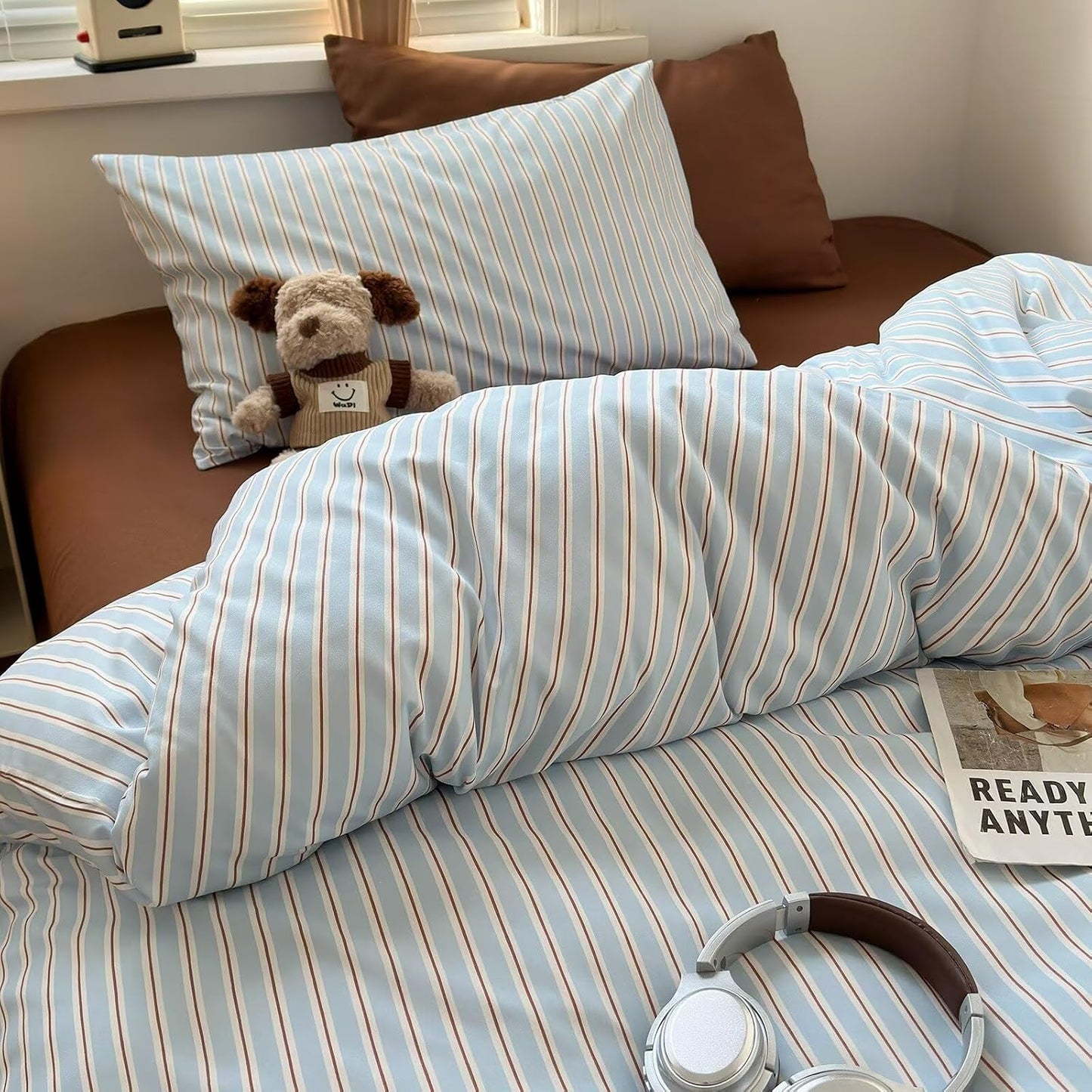 Duvet Cover Set - Brown Plaid Gingham Comforter Cover with Zipper Closure
