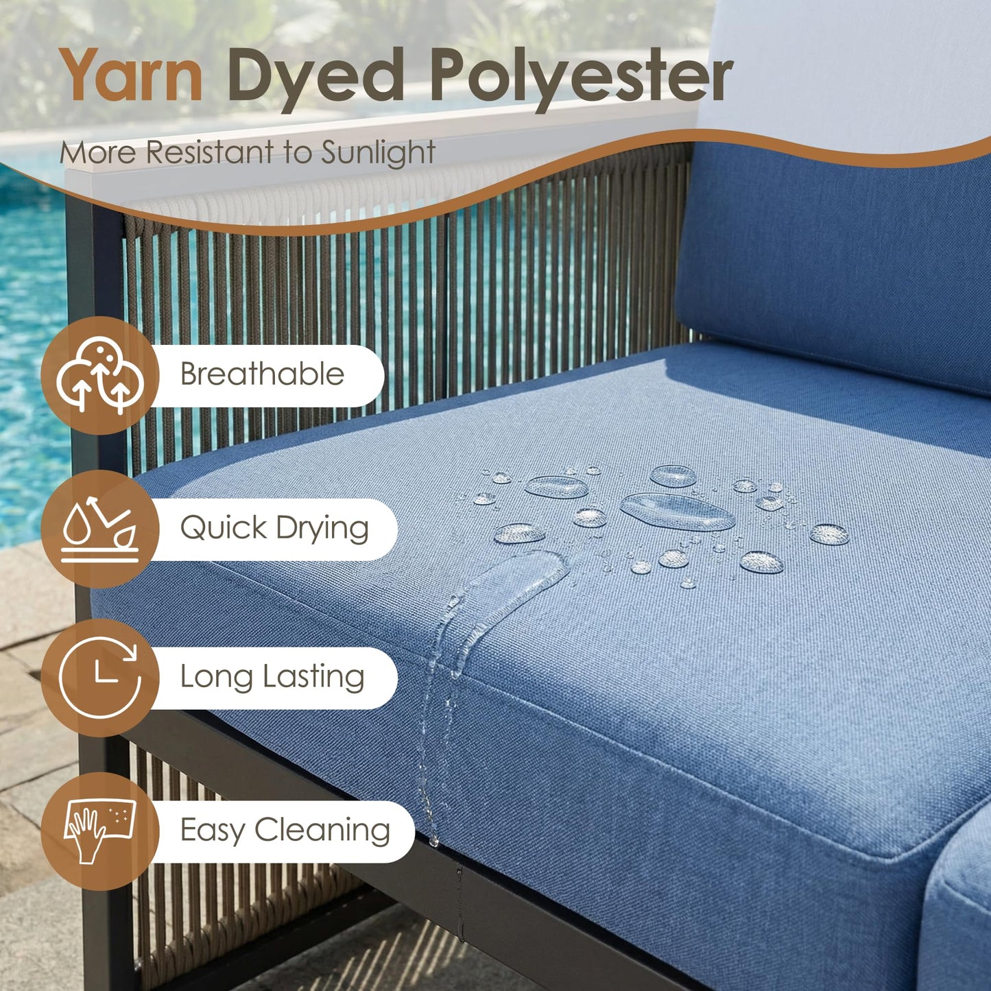 5 Piece Patio Conversation Set for 7, Modular Patio Sofa Couch with Cushions, Rattan Outdoor Patio Furniture Set with Loveseat/Coffee Table, Outdoor Sectional Furniture for Deck/Porch, Beige