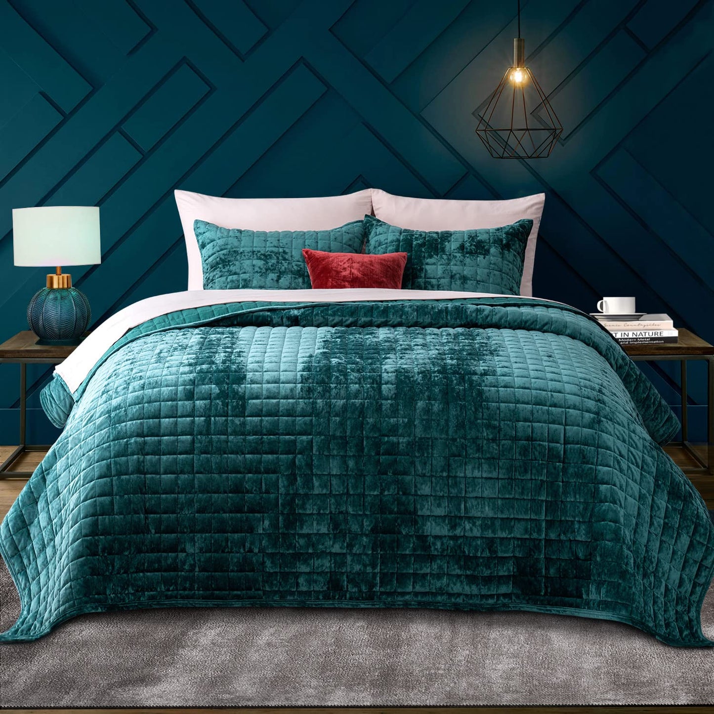 Box Stitch Velvet Quilt Set, King Size