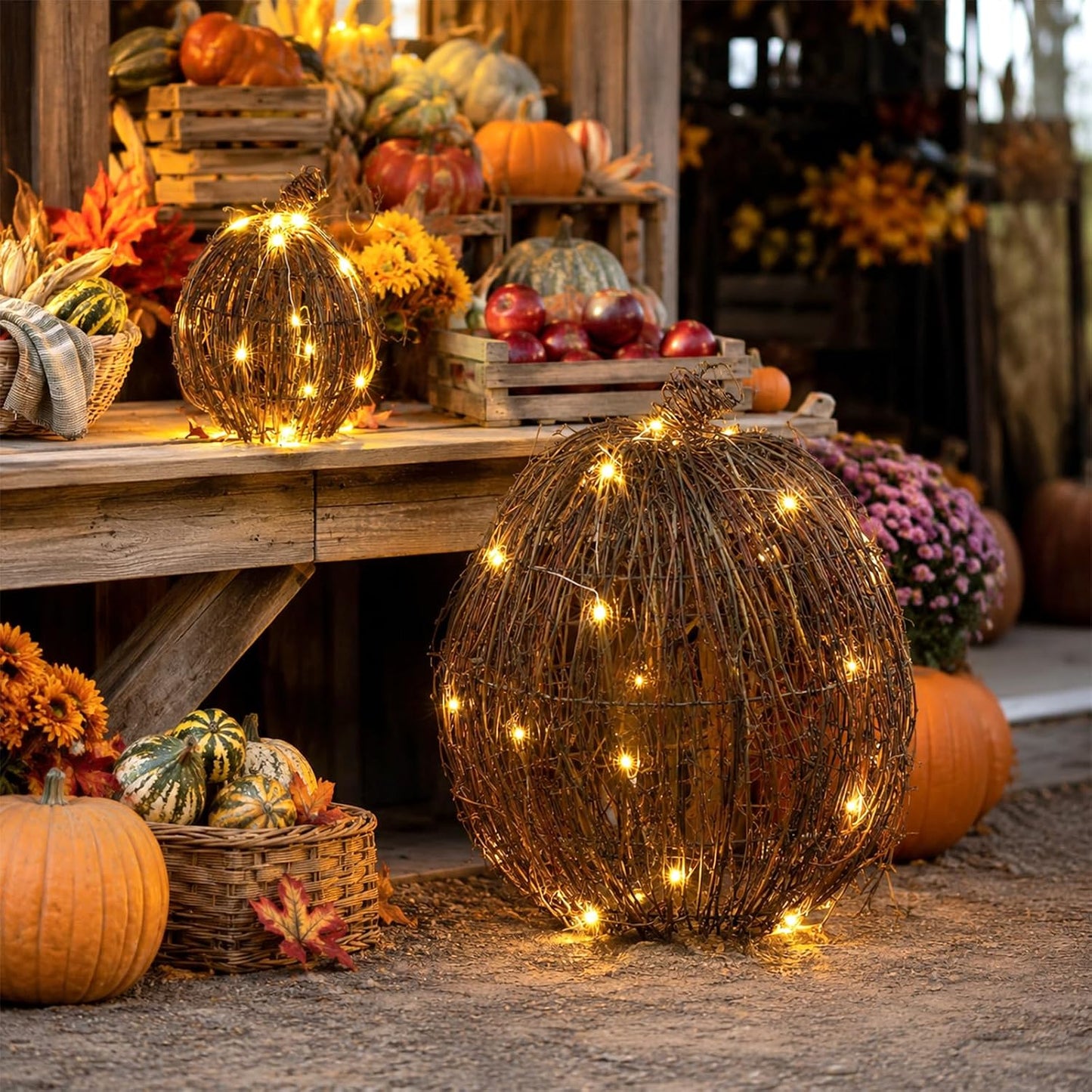 Woven Lit Fall Pumpkin