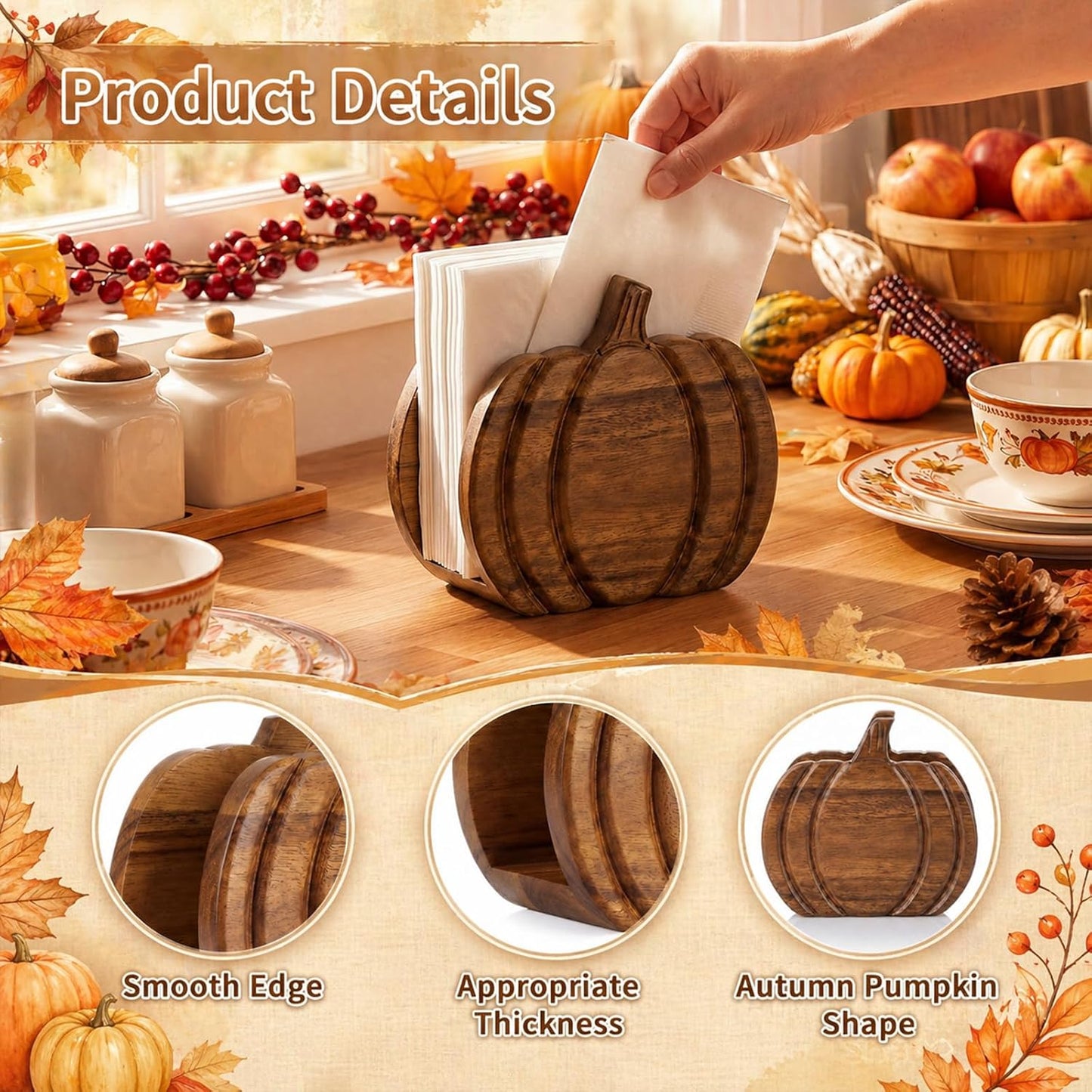 Wooden Pumpkin Napkin Holder