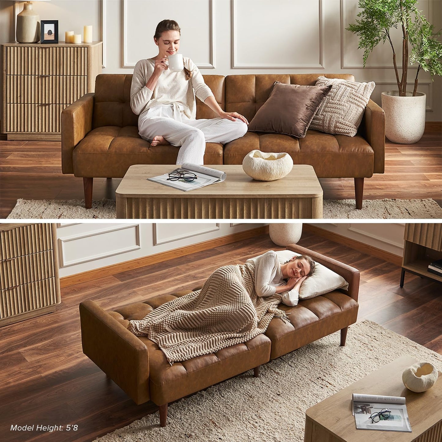 Futon Sofa Sleeper Couch (Pearl White Boucle)