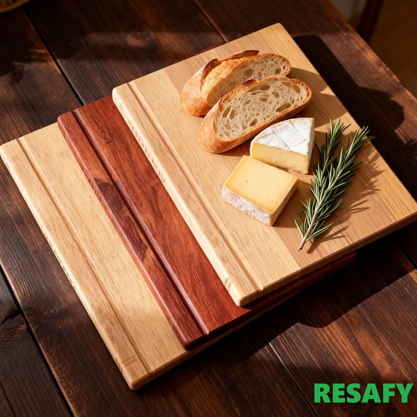 Resafy Book Cutting Board Set of 3,Acacia Wooden Decorative and Functional Cutting Boards with Wooden Stand Library,Fruits, Vegetables, Meat, Fish, Cheese and Bread | Statement Piece for Countertop