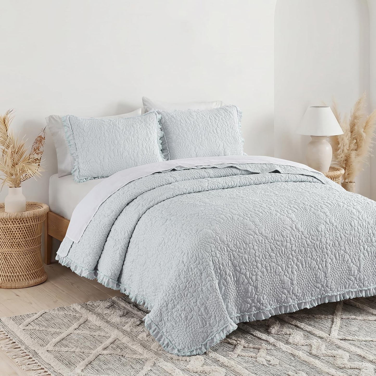 Ruffled Quilt Stone-Washed Lightweight Crinkled Shabby Chic Bedding Set