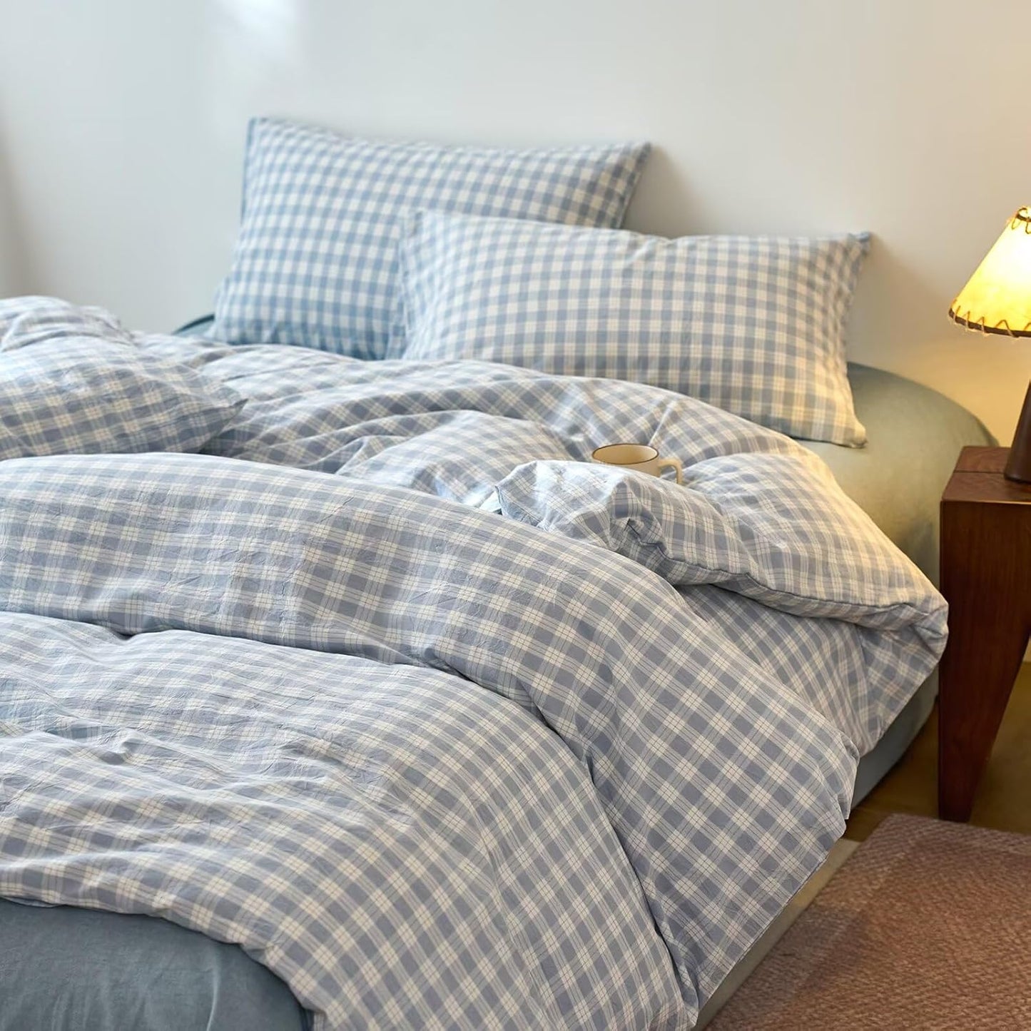 Duvet Cover Set - Brown Plaid Gingham Comforter Cover with Zipper Closure