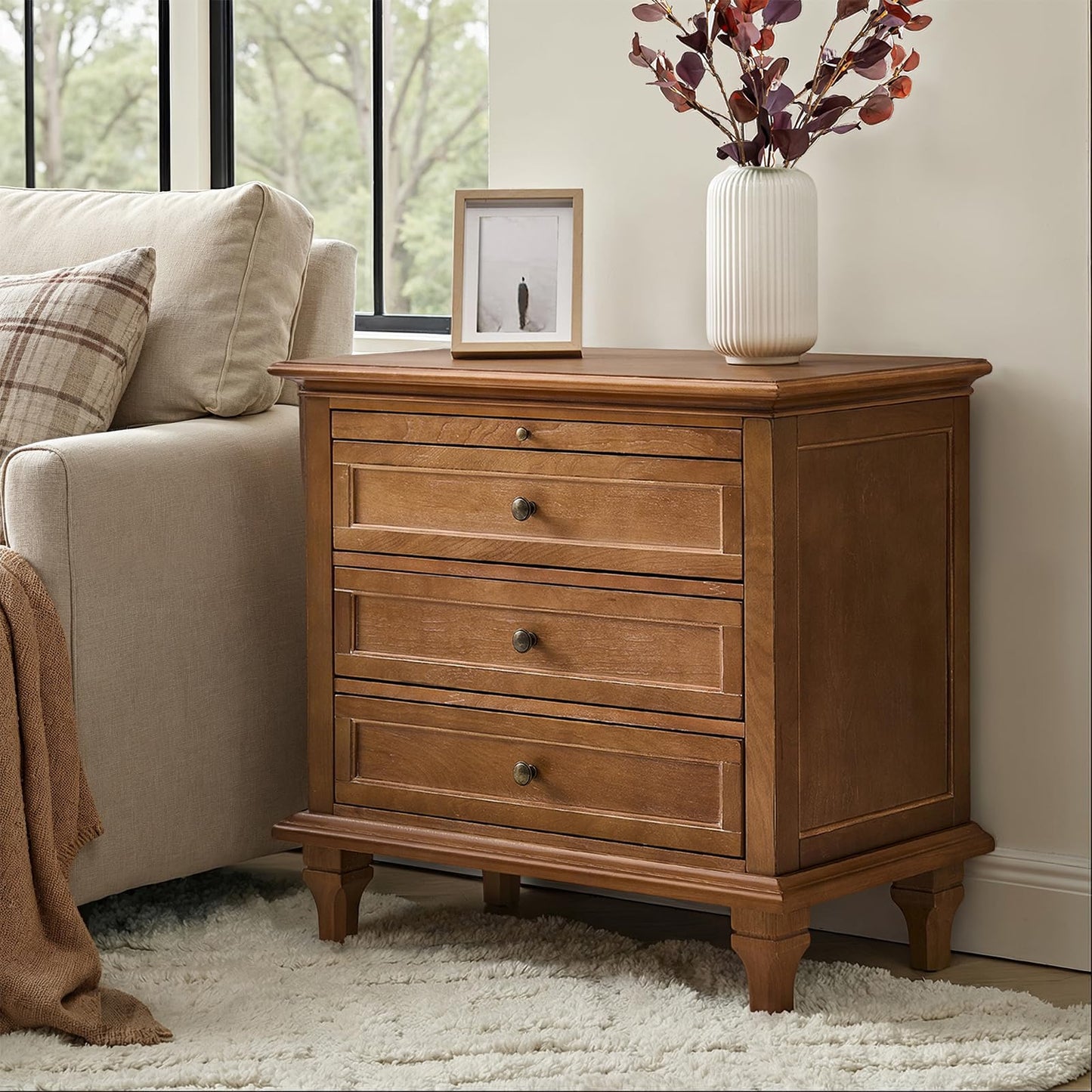 Solid Wood 3 Drawer End Table with Tray