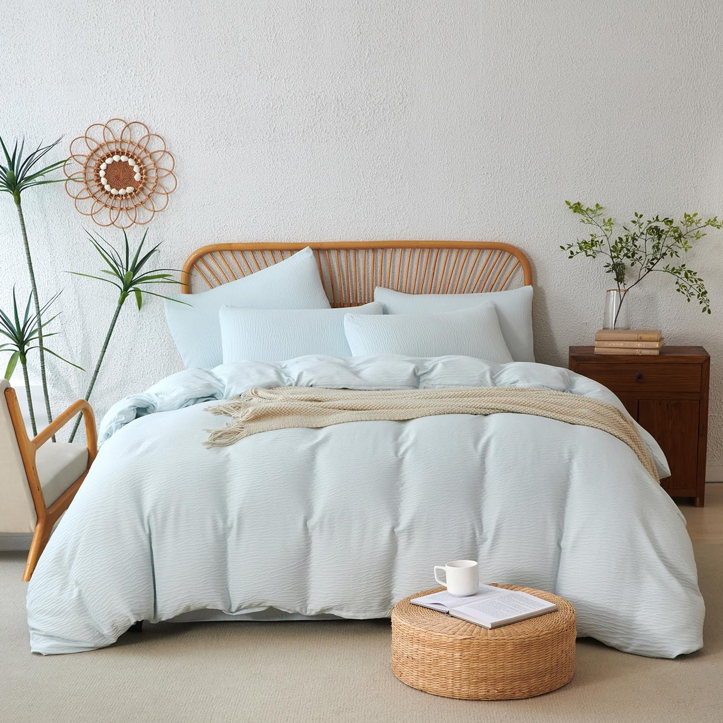 Striped Duvet Cover Queen Beige Washed Microfiber Jacquard 3 Pieces Bedding Set, White Beige Vertical Ticking Stripes Pattern Comforter Cover with Zipper Closure Breathable Durable Soft Comfy