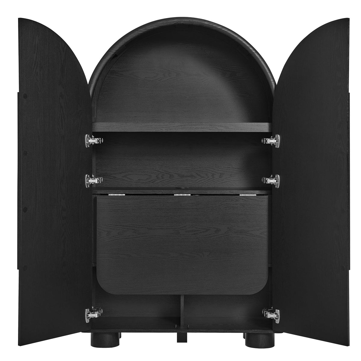 Modern Arched Storage Cabinet with Concealed Desk & Shelves