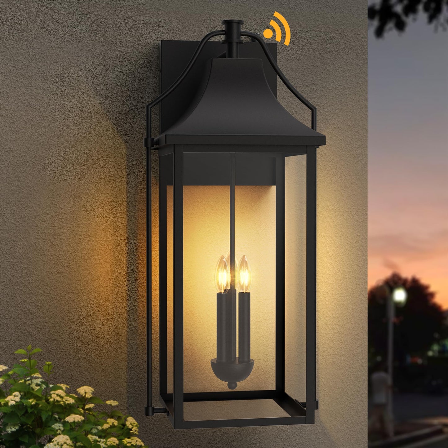 Outdoor Wall Lights Fixtures, Large Size Dusk to Dawn Waterproof Exterior Lanterns, Modern Porch Sconce Wall Mounted with Glass