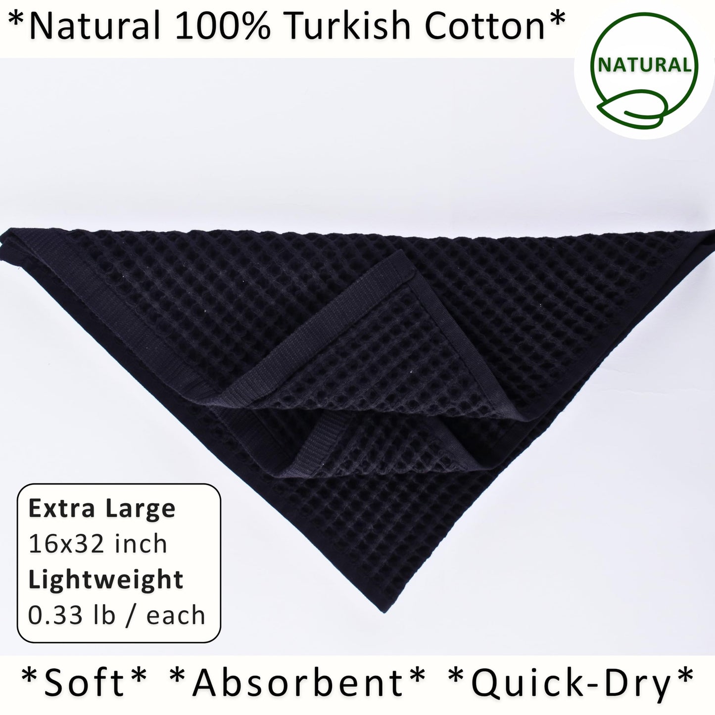 PÜSKÜL Organic Waffle Kitchen Towel Pure 100% Turkish Cotton Set of 3 Natural Raw-Undyed Towel - Premium Quality Soft Quick-Dry Absorbent Lint-Free Hand & Dish Towels Large 32X16 (3, Natural Beige)