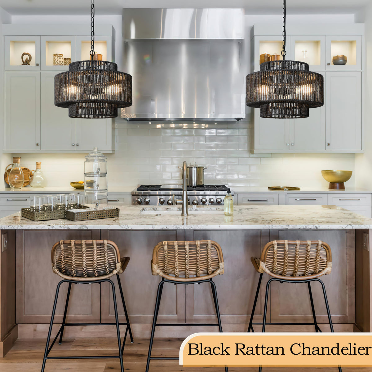 Black Rattan Pendant Chandelier