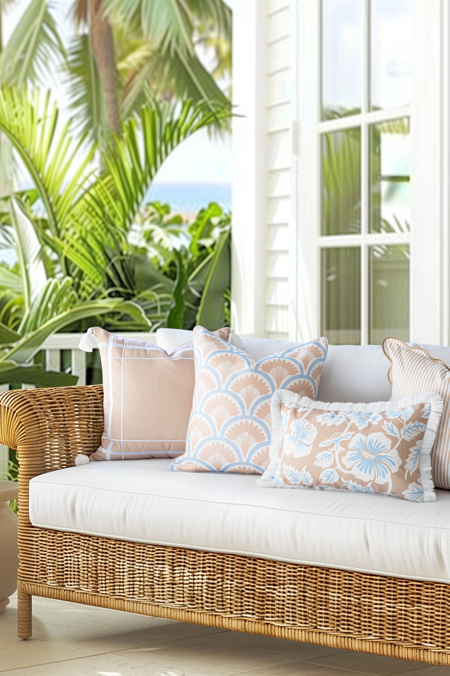 Indoor Outdoor Scalloped Lumbar Pillow Cover 12"x20"